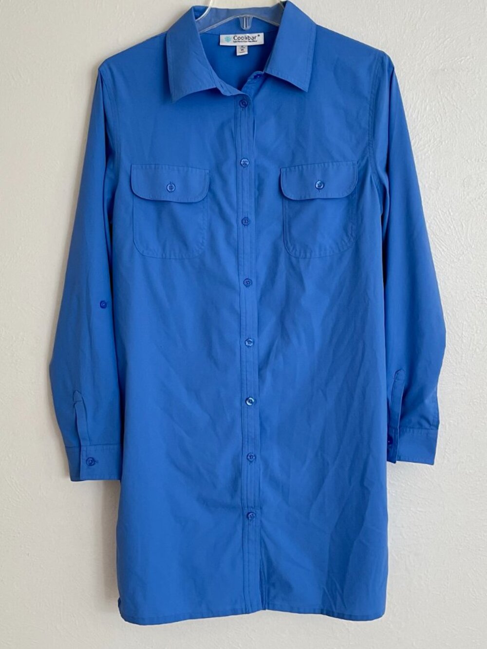 Coolibar Women's Blue UPF 50+ Sun Protection Roll Tab Shirt Size M Outdoor